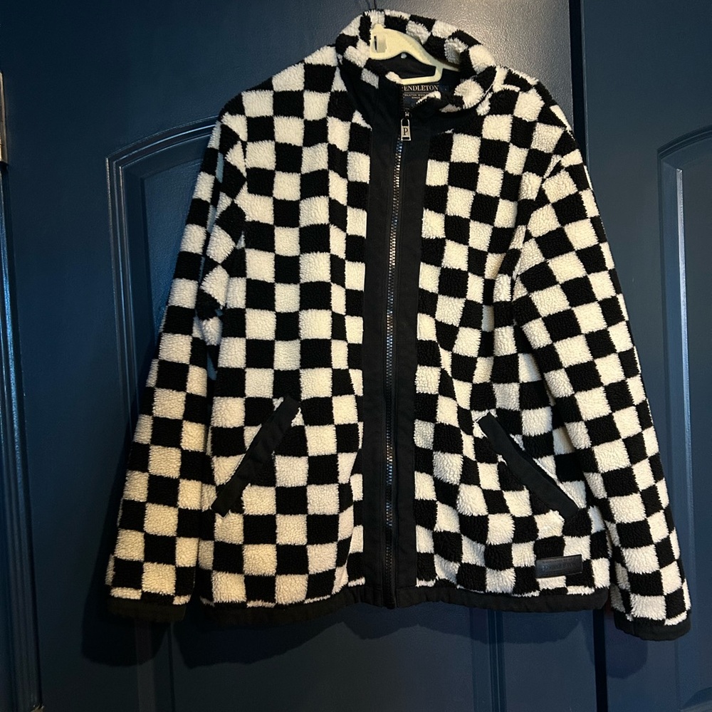 Pendleton Checkered Black and White Fleece Jacket